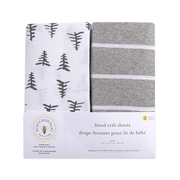 Burt's Bees Baby – Bee Essentials gestreiftes Bettlaken für Kinderbetten und Kleinkindermatratzen (Blüte) – Bild 3