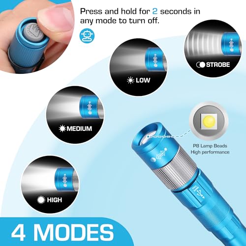 Image of EverBrite Pen Light, Rechargeable Pen Flashlights, 300 Lumens Zoomable LED Small Flashlight with Clip, Memory Function, USB-C Cable Included, Pocket Size for Camping, Emergency, Mechanic, Blue