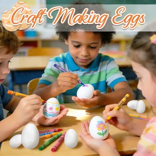 image for Haawooky 100 PCS Easter Foam Eggs,6 Sizes White Smooth Craft Eggs,Blan