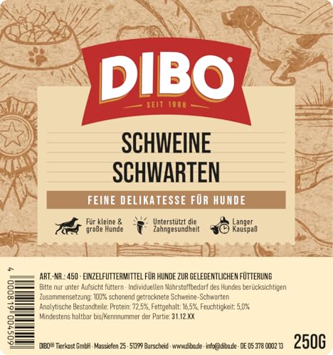 DIBO Schweine-Schwarten, 250g-Beutel, der kleine Naturkau-Snack oder Leckerli für Zwischendurch, Hundefutter, Qualitätskauartikel ohne Chemie von DIBO