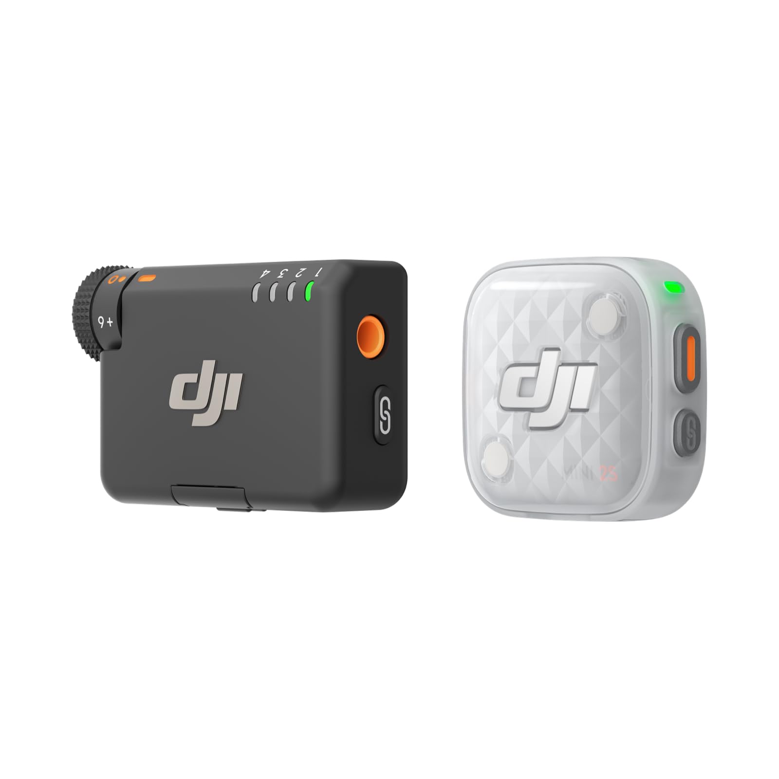 DJI Mic Mini 2S (1 TX + 1 RX), cancellazione del rumore basata sull'IA | Microfono wireless, 28 ore di archiviazione interna, registrazione interna in float a 32 bit, connessione OsmoAudio
