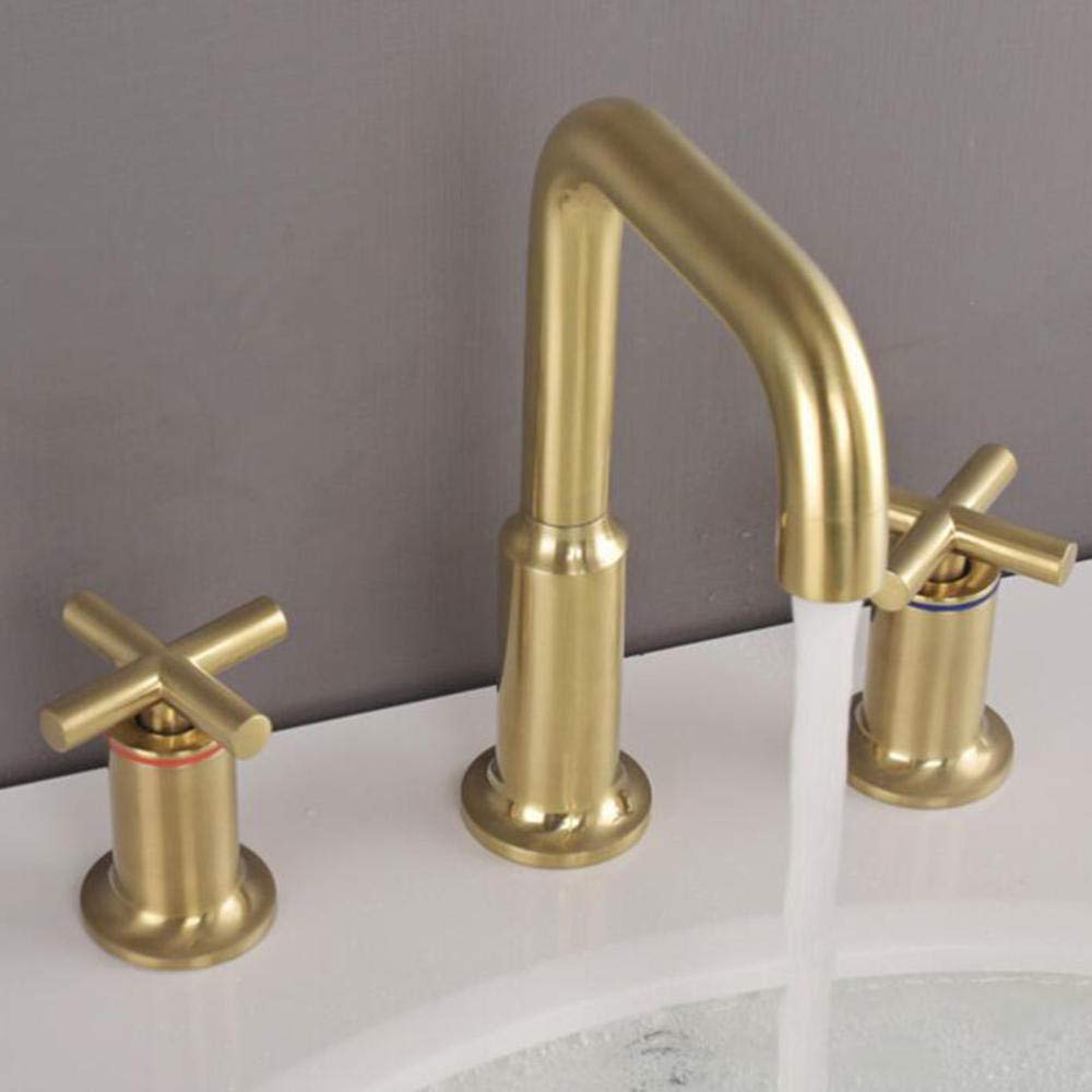 Grifo Lavabo 3 Orificios Oro Cepillado Latón Caliente y Frío Tipo Dividido Grifo Baño Lavabo
