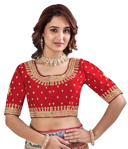 Chemisier manches courtes femme rouge Pujia Mills : haut col rond brodé à fleurs taille 36