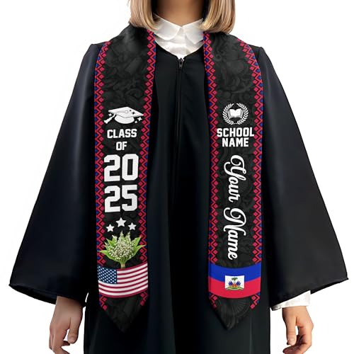MonkeyVan Custom Haitian Graduation Sash 2025,Personalized Haiti Flag Graduation Stole,Haitians American Flag Graduation Sash S32