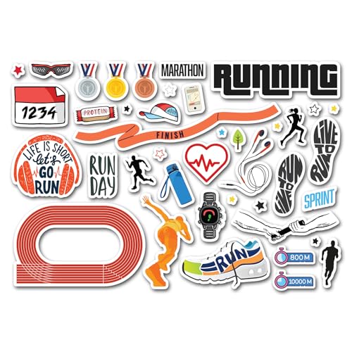 A5 Sticker Sheet Runner Vinyl Stickers - Running Run Exercise Marathon Sport Puns Boys Men Women Dad Mancave Hobbies Hobby Fan Love #83439