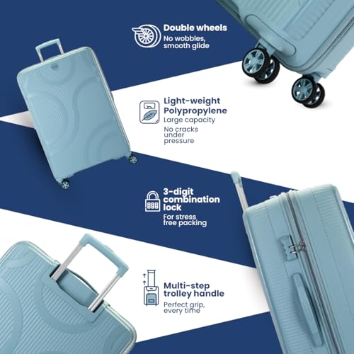 Image of Kamiliant by American Tourister Selva|Trolley Bag Set of 3 (56+69+80 cms) for Travel| Hard Case Polypropylene (PP) Suitcase|360 8-Wheel Spinner Luggage Trolley|Combination Lock|Stone Blue