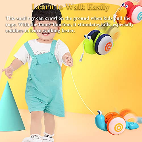 Image of Pull String Crawling Snail, Funny Wriggly Snail Toddlers Walking-Learning Toy Pull and Push Baby Toy with Lights Effect (Blue-Orange)