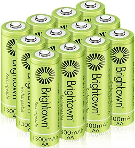 Brightown 12-Pack Rechargeable AA Batteries Pre-Charged, NiMH 1.2V 1300mAh High Capacity Double A Rechargeable Batteries for Solar Lights and Household Devices, Recharge up to 1200 Cycles
