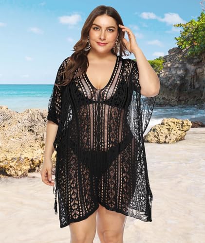 Swimsuit Coverup for Women Plus Size Knit Crochet Bathing Suit Cover Ups Hollow Out Outfits Beach Cover Up Bikini Dress2
