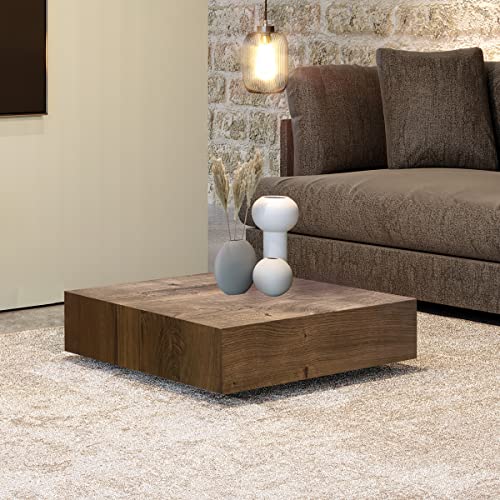 Niedriger Couchtisch Square, Couchtisch, Niedriger Couchtisch, 60 x 60 x 18 cm (rustikale Eiche)