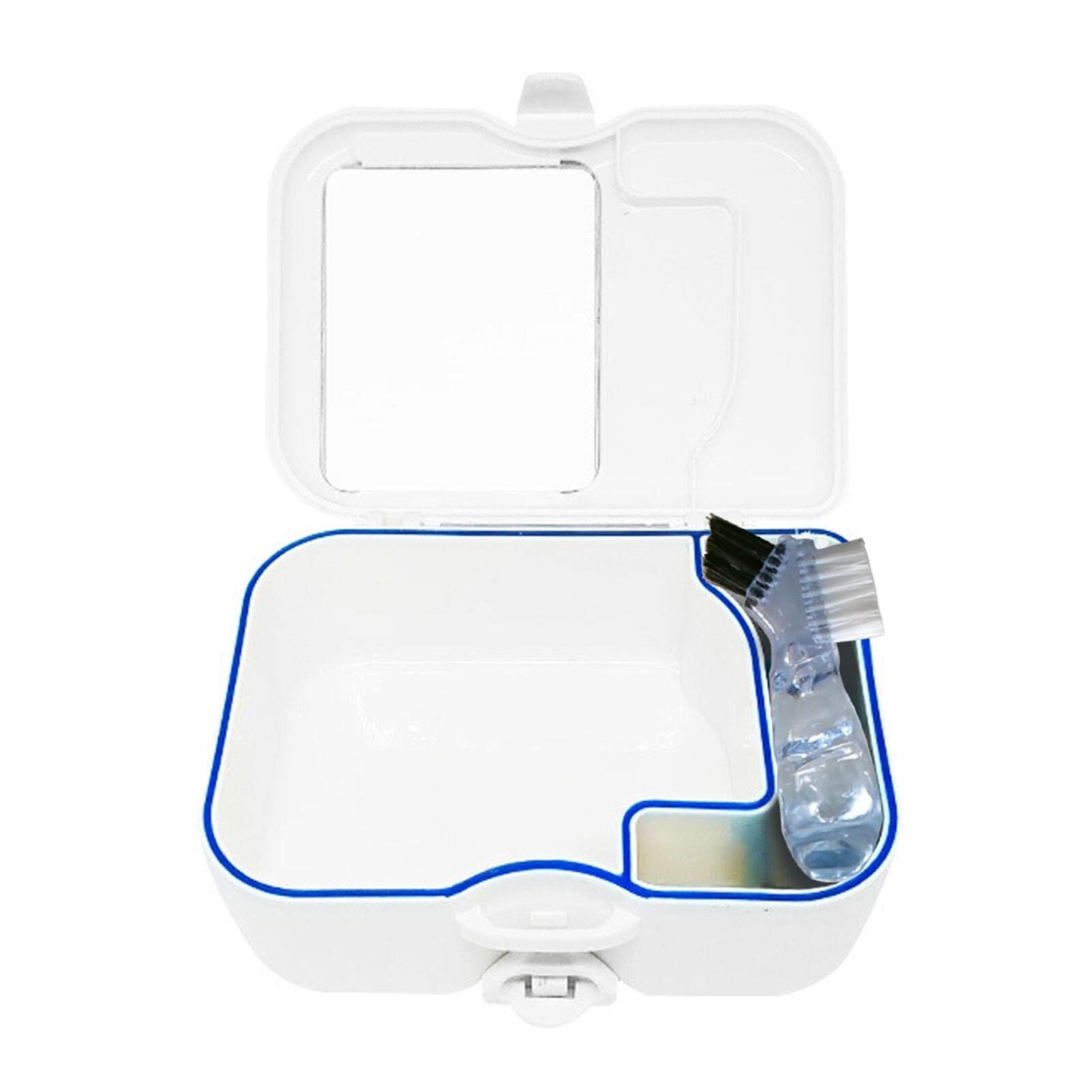 Denture Travel Box Case with Mirror and Brush-Sturdy, Compact and Leakproof,Ideal Container for Dental Appliances and Mouth Guards