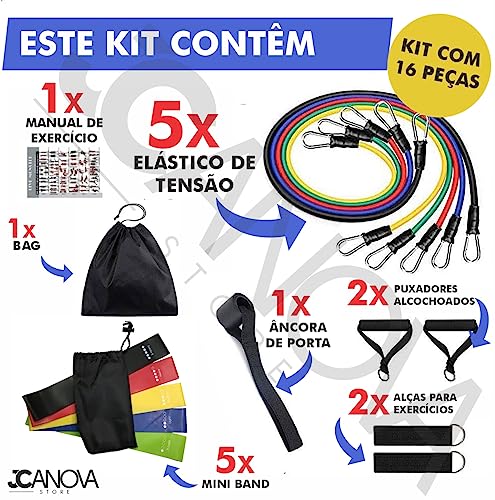 Kit Elásticos Academia 11+5 MiniBand Peças Borracha Corda Tubos Alças Âncoras Crossfit Elastico Faix