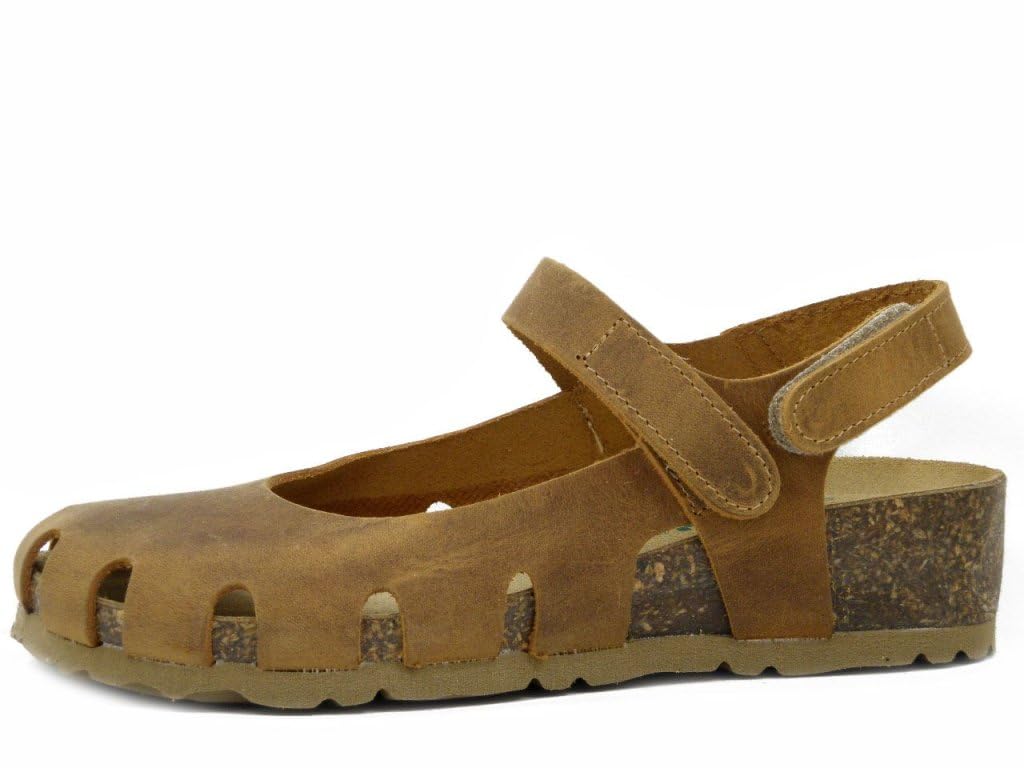 BioNatura Sabot Donna in Pelle Beige Albicocca con Cinturino - Zeppa 3,5 cm