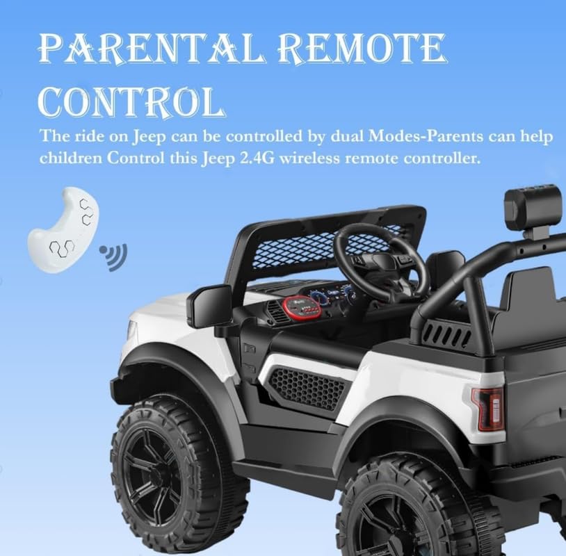 Image of SHAKYA WORLD POBO Battery Operated Jeep for Kids Ride on with Music & Light Electric Car Jeep, White