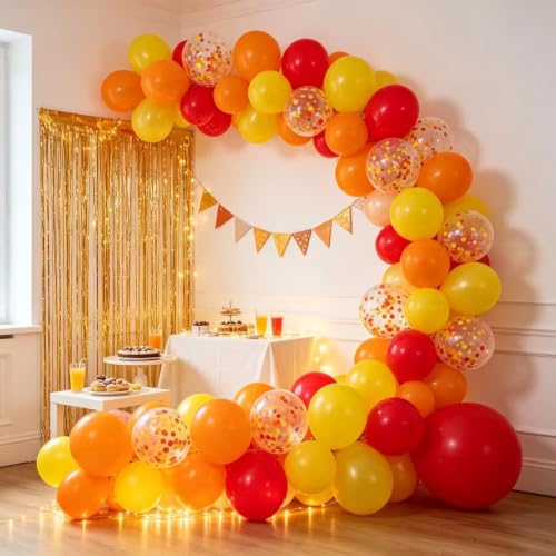 Image of Red Orange and Yellow 12inch Balloons with Confetti Balloons for Wedding, Birthday, Baby Shower, Christmas, Family Parties Decoration(50Pcs)