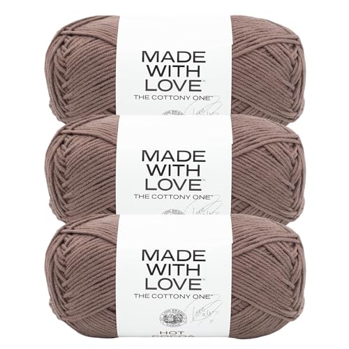 Image of Lion Brand Yarn, The Cottony One Crochet Yarn, Hot Cocoa, Brown, 3 Pack | Tom Daley Made With Love Cotton, Acrylic Yarn for Knitting, Crochet, Crafts, Worsted Fiber for Soft Blankets, Hats, Sweaters