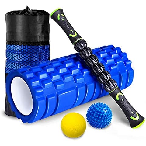 HBselect Faszienrolle 4in1 Set Wirbelsäule Foam Roller Massagerollen Duoball Massagestäbchen Massageball Cover