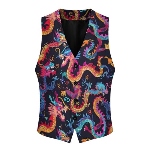 Colorful Dragons Novelty Men's Suit Vest Casual Formal Dress Vests Business Waistcoat3