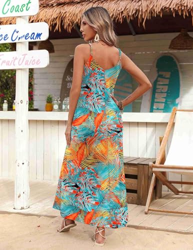 Image of Zeagoo Womens Summer Maxi Dress Spaghetti Strap Casual Printed Dress Boho Floral Beach Sundress,