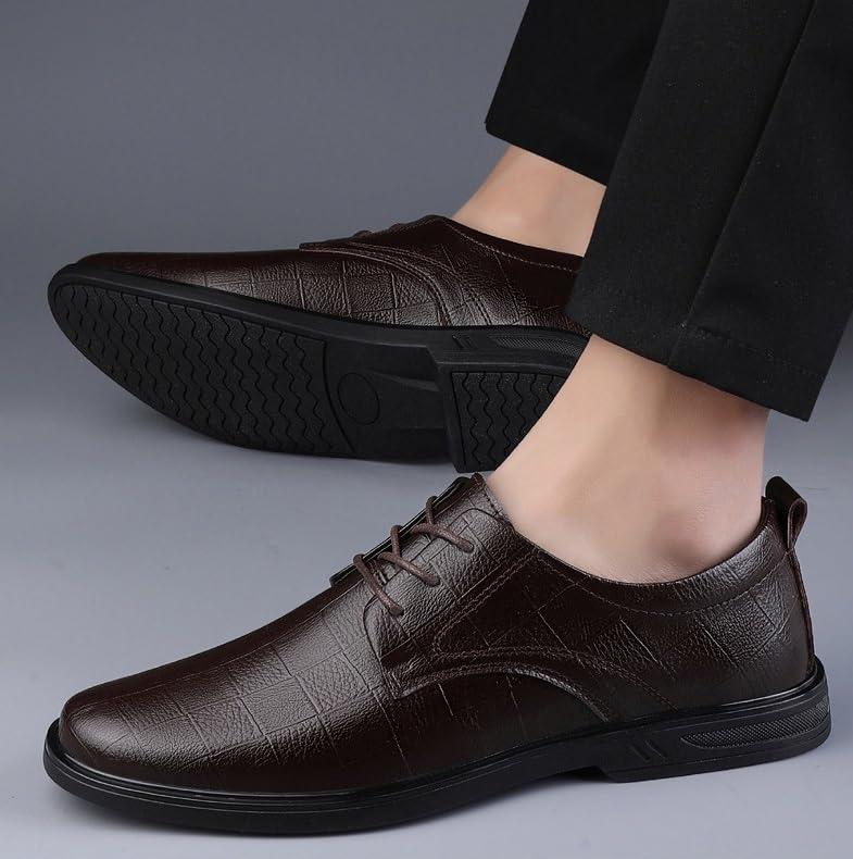 Mens Genuine Leather Fashion Oxford Shoes Men's Slip On Pointed Toe Classic Formal Business Derbys Shoes Casual Office Walking Dress Shoes(Brown,8.5)2