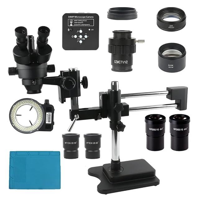 ZTBH Microscope Accessories Kit 34MP 2K HDMI USB Camera 3 5X-90X Simul Focal Trinocular Stereo Zoom Microscope Double