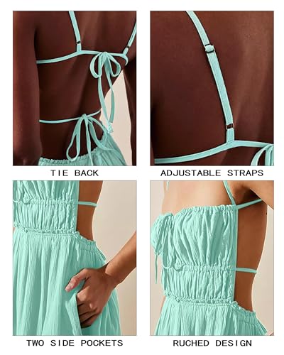 Image of VIUTIL Flowy Maxi Dress for Women Summer Cotton Backless Beach Long Dress with Pockets 2026