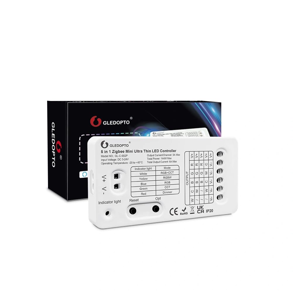 lighteu®, GLEDOPTO 5 in 1 Zigbee Ultra Thin LED Controller Alexa Voice/Hub APP/Remote Control DC5-24V, GL-C-002P