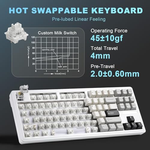 Image of YUNZII YZ87 Gasket Mechanical Keyboard,TKL Wireless Hot Swappable with 5-Layer Padding, BT5.0 /2.4G /USB-C NKRO RGB Backlit for Win /Mac(White, Milk Switch)