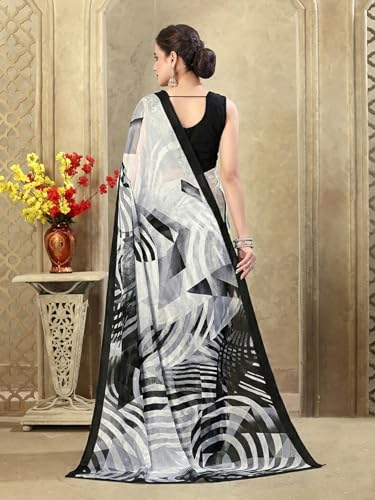 Image of SIRIL Women's Crepe Silk Printed Saree with Unstitched Blouse Piece