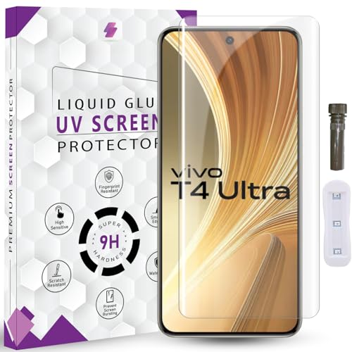 Image of Advanced HD+ UV Tempered Glass Screen Protector For Vivo T4 Ultra 5G (6.67 Inch, Pack of 1) Full Adhesive UV Curved Screen Guard, Case Friendly with installation kit & Guide