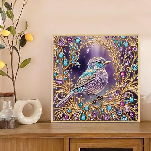 Image of Tontut Diamond Art Painting Kit, Purple Bird 5D DIY Special Shape Mosaic Crafts for Beginners and Adults, can be Gifted to Family and Friends, Great for Decorating Home and Office Walls