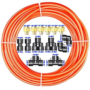 ERGAOBOY Orange 10M Polyurethane PU Air Hose Pipe Tube Kit,8mm OD x 5mm ID with 14 Connector Kits