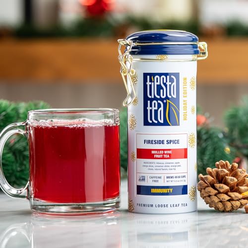 Image of Tiesta Tea - Brewmaster and Cozy Fireside Tea Gift Set, Non-Caffeinated Loose Leaf Holiday Tea Blends with Infuser, Includes 16oz Tea Infuser & 2 Refillable Tins, Fireside Spice & Peppermint Cocoa