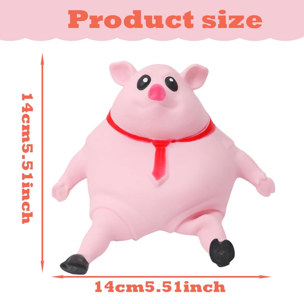 Pink Pig Toy Figure, Squishy Squeeze Pig Toy, Pig Stress Squishy Piggie Squeeze Toy, Stretch Stress Pig Squeeze Piggy Toy, Anti-Anxiety Funny Toy for Kids and Adults Decompress and Anxiety Relief - Image 2