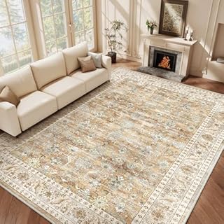HOMFINE Vintage Area Rug for Living Room - Floral Print Traditional Rug Washable Machine Rug Soft Short Pile for Bedroom Kitchen Stain Resistant, Home Decor Office Carpet, Beige Brown, 200 * 300CM