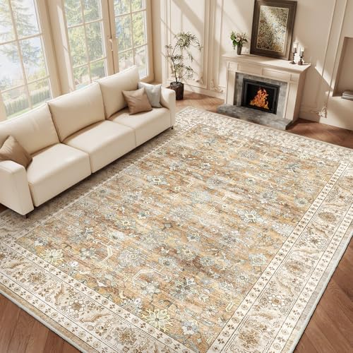 HOMFINE Teppich Wohnzimmer 160x230cm Vintage Waschbar Beige Braun – Ansicht 1