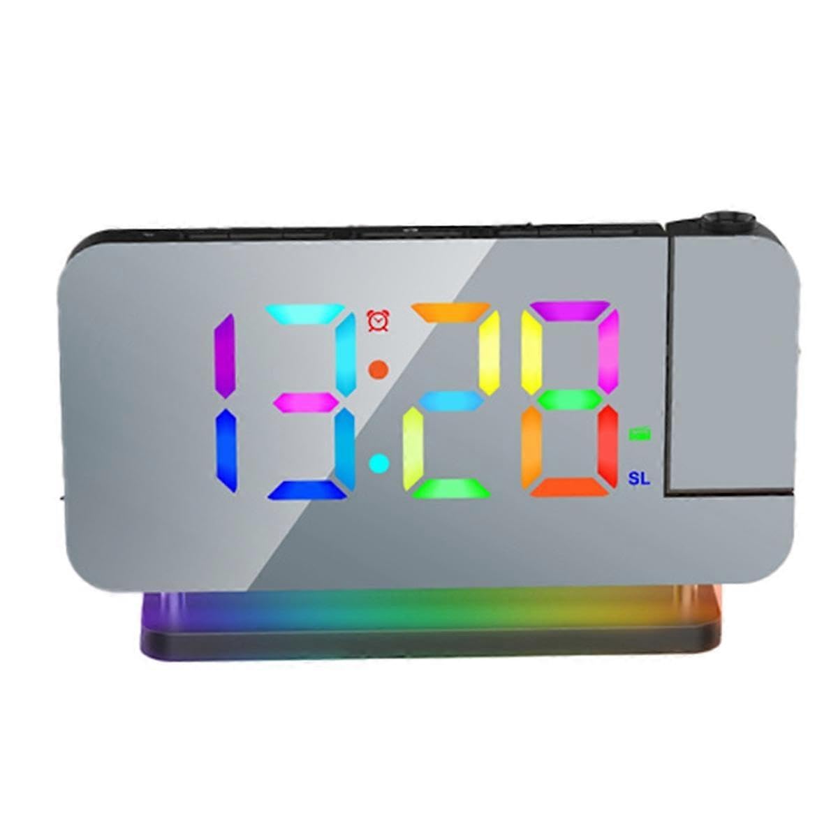 JOYHAPPST FM Radio Projection Alarm Clock with RGB Night Light, LED Display, Desktop Alarm Clock,Adjustable Brightness White