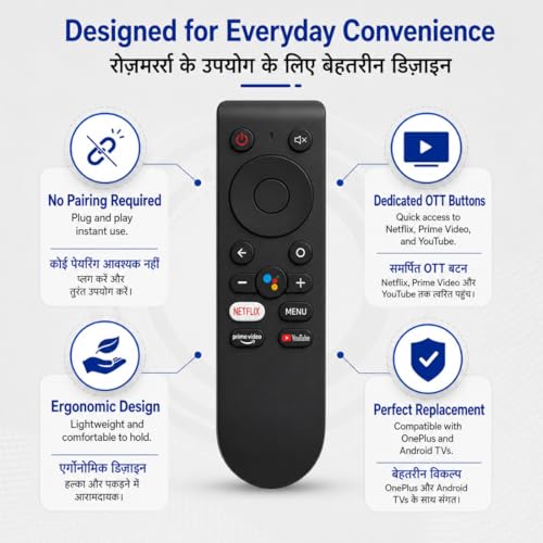 Image of Compatble with OnePlus TV Remote Replacement | Universal Smart LED TV Remote for OnePlus Y /U /Q Series | Compatible with One Plus 32,43 & 55 Inch Smart Android TVs | Non Voice