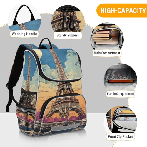 Mochila escolar Art Moon Eiffel para portátiles y estudiantes 4