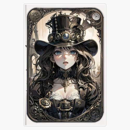 Steampunk Victorian Lady with Top Hat and Gears Anime Gothic Style 5" Vinyl Decal Bumper Sticker