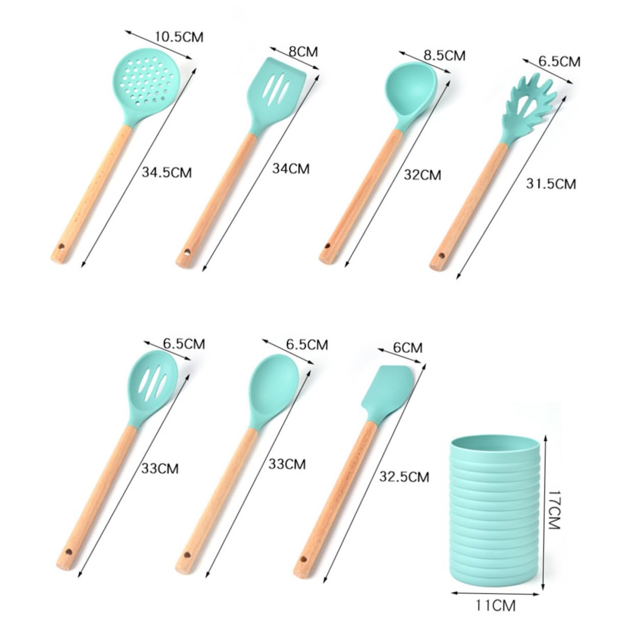 1satz Teiliges Küchenutensilien-Set Holzgriff Hitzebeständig Und Antihaftbeschichtet Für Sicheres Kochen Cyan Inkl Spatel Löffel Und Teigschaber