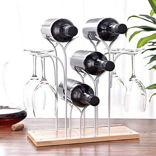 Soporte de vino de madera para 4 botellas y 4 copas miniatura 1