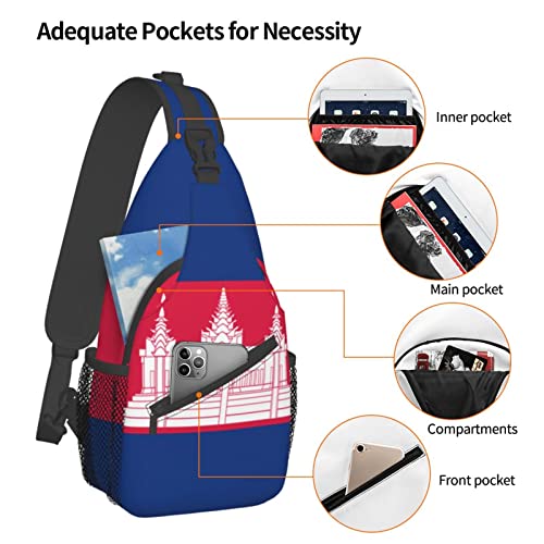 CUTEDWARF Cambodian-Flag Sling Backpack Unisex Fashion Daypack Cross Chest Bag Diagonally Hiking Rucksack4