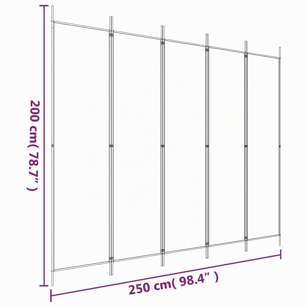 Biombo de 5 paneles, blanco, 250x200 cm, de tela, separador de espacio, divisor de habitación moderno, para interiores, balcón, protección de la vista, terraza, área privada, vestidor, para
