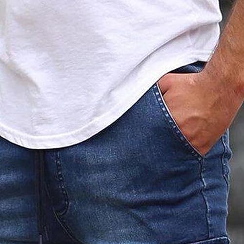 Mens Slim Fit Stretch Comfort Cargo Biker Jeans Moto Washed Distressed Straight Jeans Denim with Multi-Pockets4