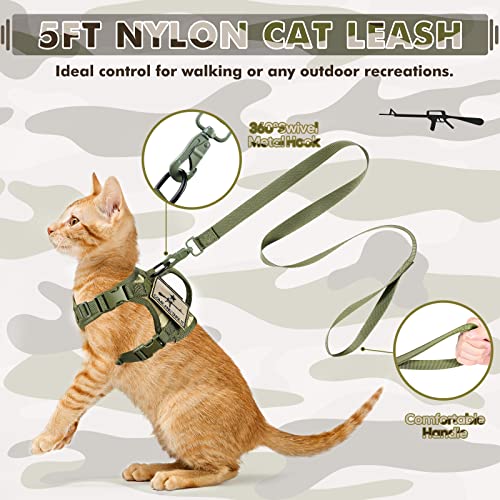 Salfse Tactical Cat Harness And Leash, Escape Proof Large Cat Walking Vest,Adjustable Soft Mesh Pet Vest Harness With Control Handle, Molle Patches #TOP3