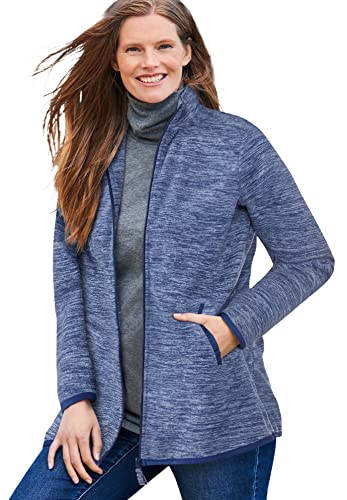 Image of Woman Within Plus Size Zip-Front Microfleece Jacket Long Oversized Fleece - 2X, Evening Blue Marled
