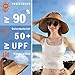 Sun Visors for Women Wide Brim Beach Hat Foldable Straw Visor Hat Ponytail Summer Packable Beige