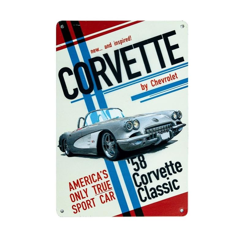 Image of Eazywagon Decorative Retro Metal Signs Wall Plate - 12x8 Inch (Corvette 58 Corvette Classic) | Weatherproof Vintage Metal Sign Plate for Cafe, Home, Bar, Garage | Decorative Wall Hanging Sign Board