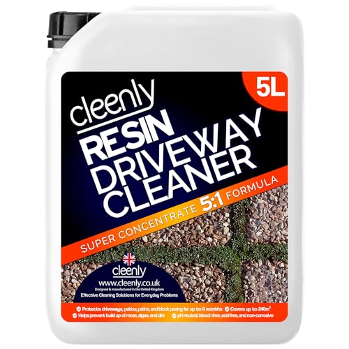 Cleenly Resin Driveway Cleaner 5L Simply Spray and Walk Away Free From Acid and Bleach Concentrated Mix 5:1 Covers 240sq Metres Prevents Algae Mould and Dirt Pet and Child Safe Once Dry